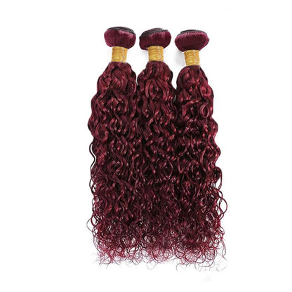 Burgundy Ocean Wavy Human Hair Extensions 8-30 Inch, 3 Bundles, Sew-In Installation