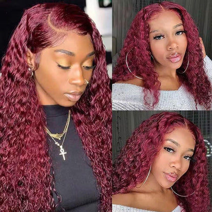 Burgundy Ocean Wavy Human Hair Extensions 8-30 Inch, 3 Bundles, Sew-In Installation