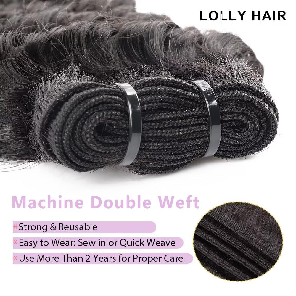 Deep Wave Bundles Human Hair 22 Inch 1 Bundle Water Wave Bundles 100% Unprocessed 10A Brazilian Virgin Human Hair Wet and Wavy Bundles Double Weft Natural Color